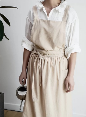 外贸出ins日韩背带式全棉时装围裙连衣裙烘焙花店园艺陶艺工作服