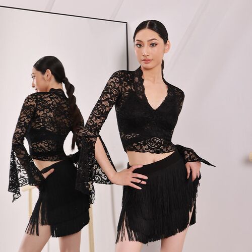 精选YES国标舞拉丁舞服新款练功服B成人女士夏季专用蕾丝上衣YD36