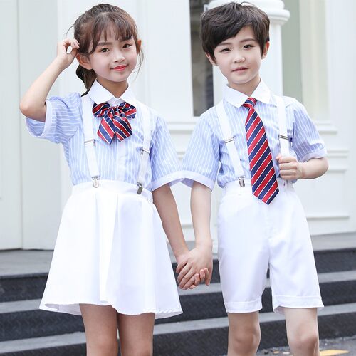 精选儿童合e唱演出服男女童朗诵表演服小学H生毕业照服装背带裤礼