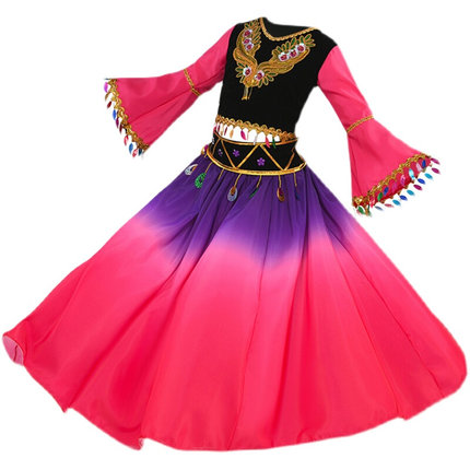 新儿童新疆舞蹈演出服少数民族服装女童维吾尔族印度舞表演服装
