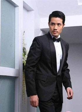 新选男士黑色演出服m舞台司仪主持西服套装 结婚宴会影楼拍照西装
