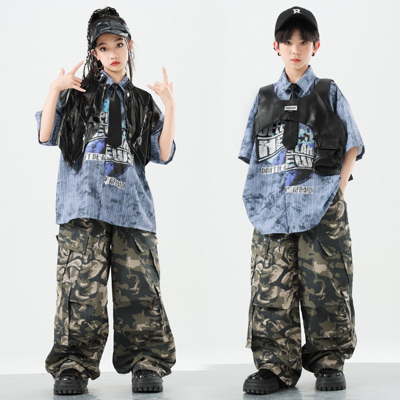 新品儿童街舞breaking演出服酷帅小学生爵士舞练功W服少儿架子鼓图片