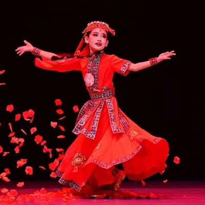 新选新疆帕米尔少女之情舞蹈服塔吉克鹰族遇见美人U演出服儿童艺