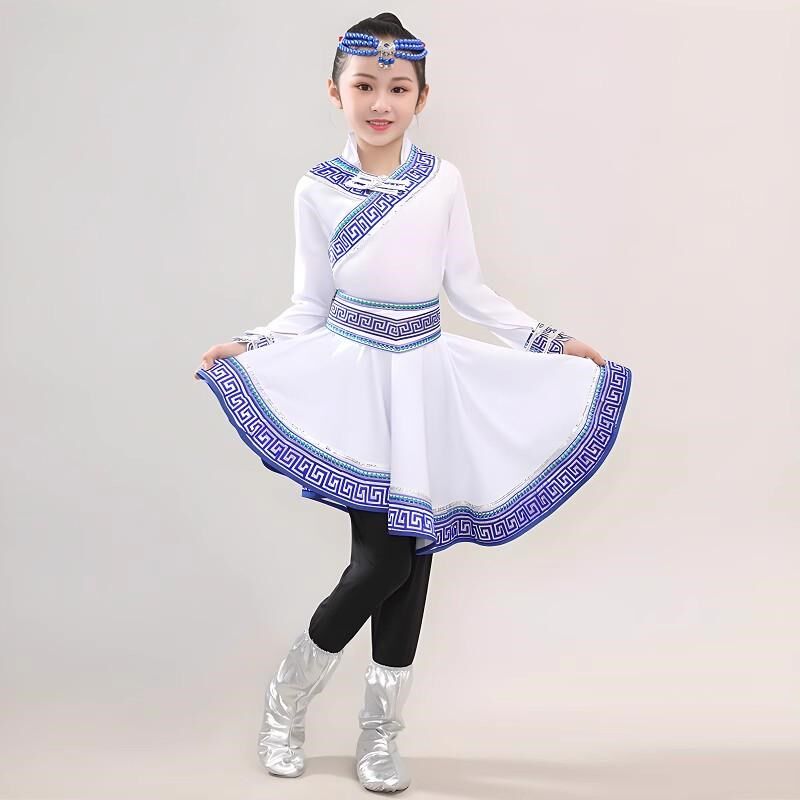 精选新款儿d童蒙古舞蹈服少数民族中国风薄款男女童六一鸿雁顶碗图片