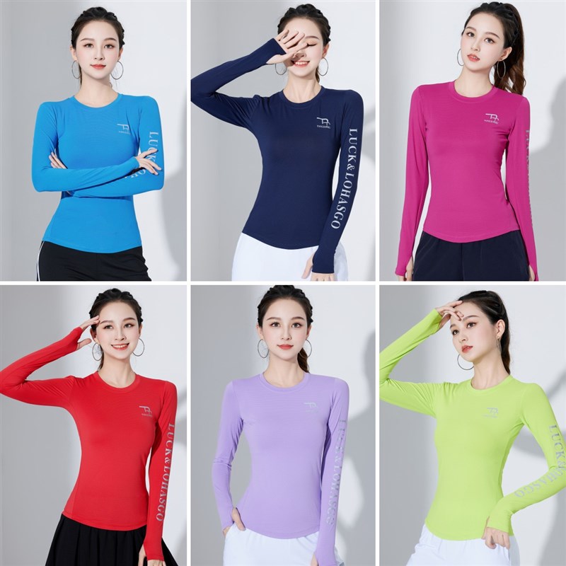 新选秋季广场舞服装新款长袖上衣运动速干KT恤跳健身操团体队服成