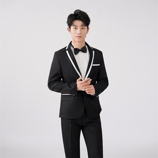 新选男歌手艺考学生演出t服年会主持修身伴郎礼服西装套装影楼合