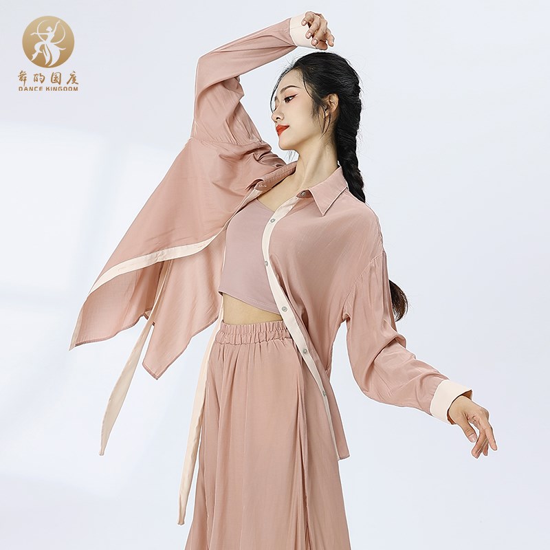 新品夏季现代舞衬衫女成s人显瘦上衣衬衣舞蹈服古典舞练功服演出图片