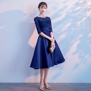 精选小礼服女新款秋冬季小个子聚会连衣裙中长款主持人显瘦晚礼服