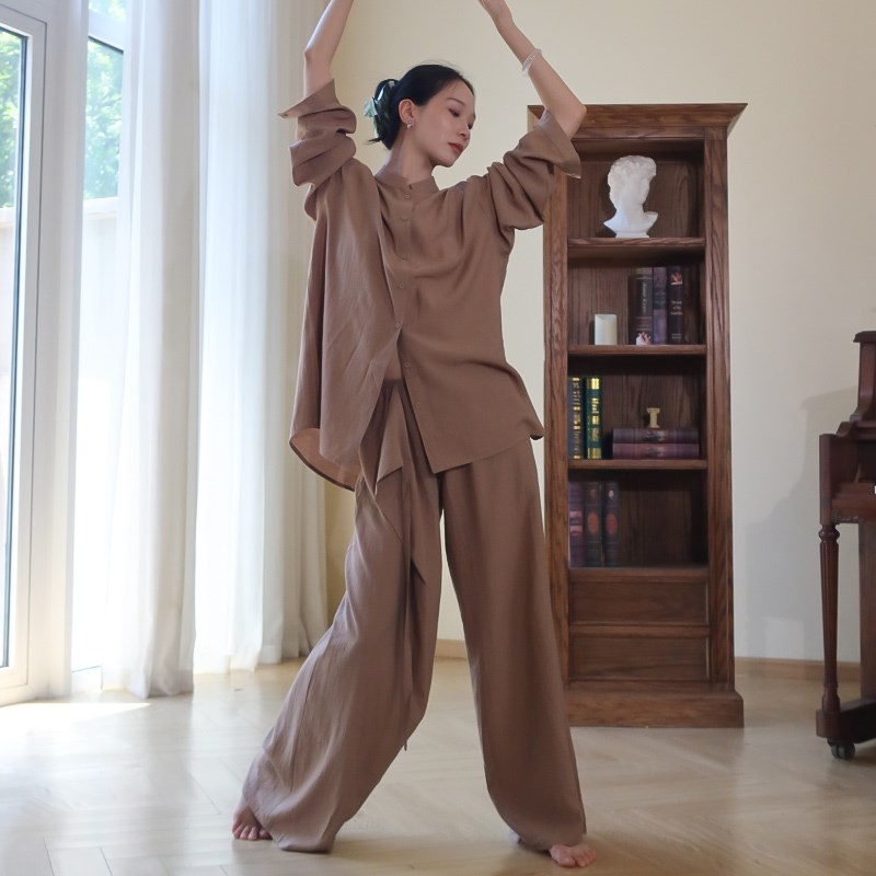 精选现代舞练功服飘逸宽松B古典舞舞蹈衬衫禅意冥想服演出服图片