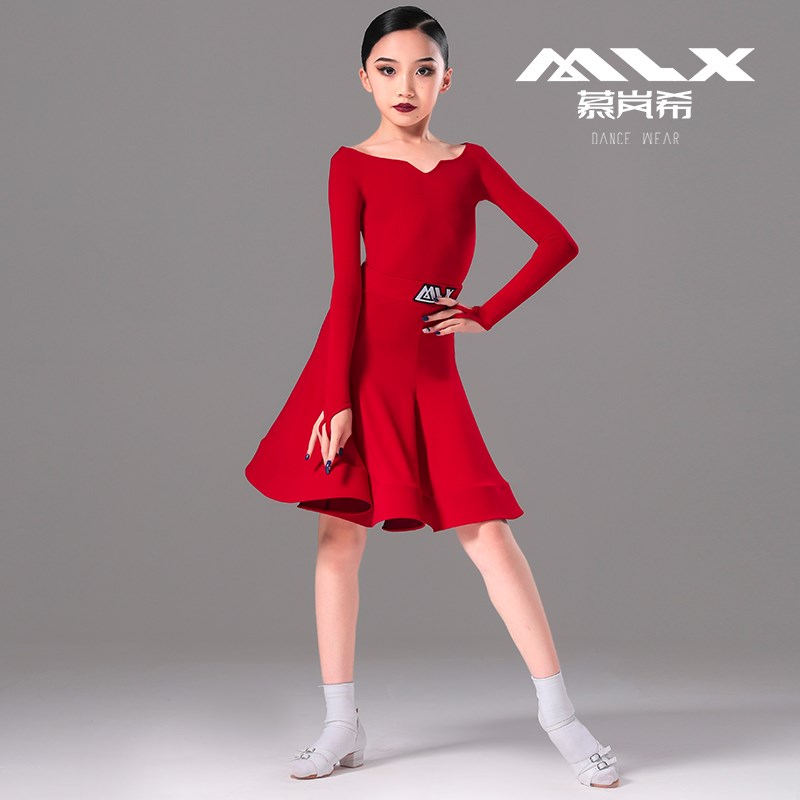 新选春季i新款少儿舞蹈演出服长袖儿童拉丁舞比赛考级规定服