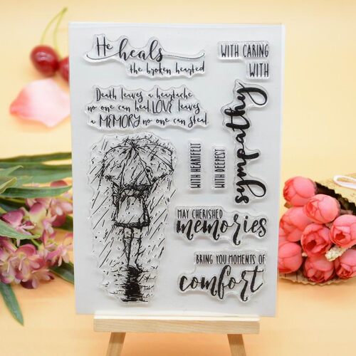 scrapbook DIY相册卡片手帐橡皮章成品章透明印章图章  雨中漫步