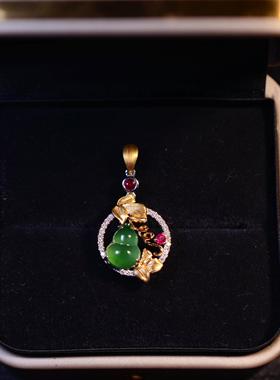 福禄18K黄白金镶纯天然翡翠葫芦手链葫芦项坠耳环