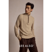 ALSO 老钱冬季 羊皮山羊绒 复古半拉链针织衫 绞花毛衣男 美式 SEE