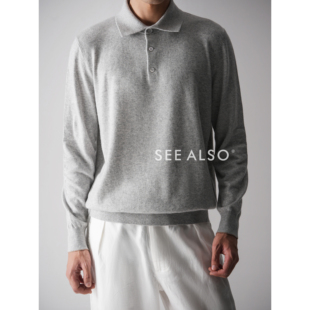 超精纺绵羊毛肘部皮老钱POLO领长袖 黑标山羊绒 毛衣 ALSO SEE