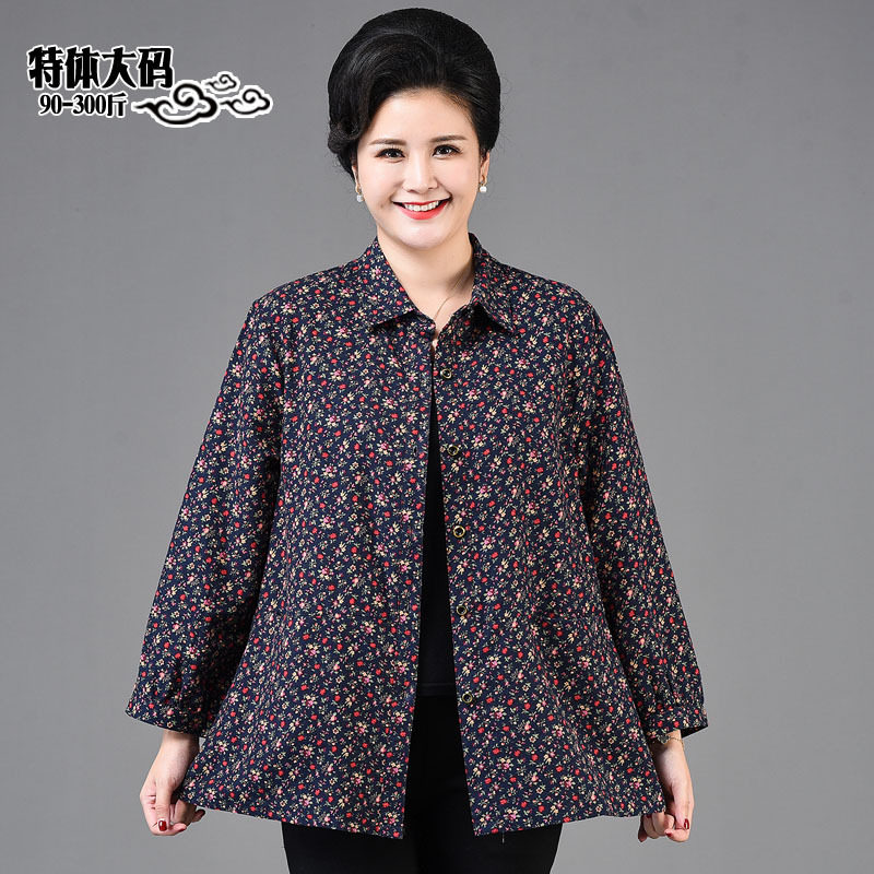 特体中老年肥婆春装女士长袖衬衫胖妈妈加肥加大码200斤奶奶上衣