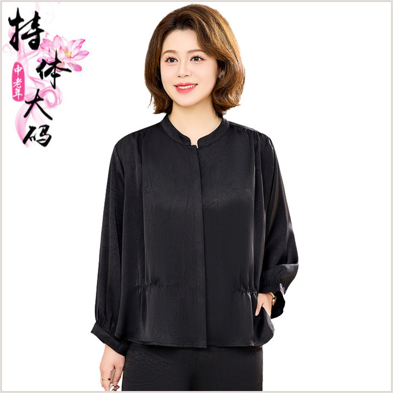 加肥大码中老年奶奶长袖衬衣女