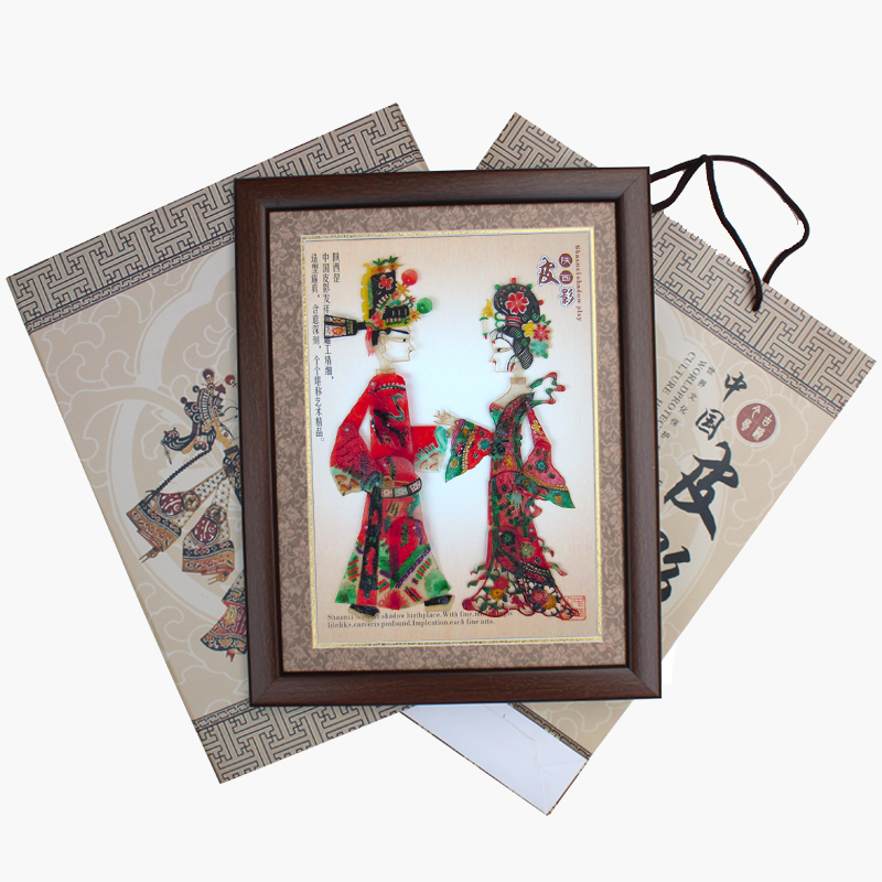 陕西特色手工皮影工艺品画框装饰画 挂墙礼盒皮影商务礼品可定制