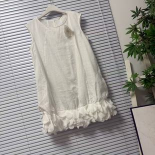 饰苎麻连衣裙荷叶边下摆背心裙 气质风甜美立体花朵装 0820 49法式