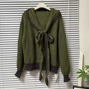0205 毛衣外套复古穿搭上衣 18慵懒风连帽绑带含10%羊毛针织开衫