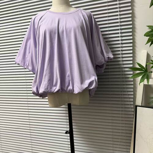 0702-46美国单简约泡泡袖衬衫女夏季宽松圆领减龄纯棉柔软上衣