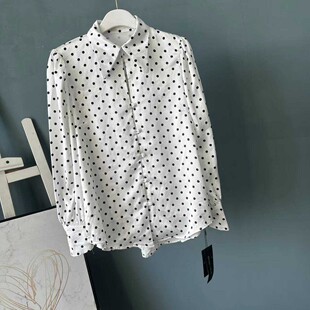 韩系春秋衫 0325 女显瘦气质上衣波点印花衬衣长袖 尖领衬衫 24法式
