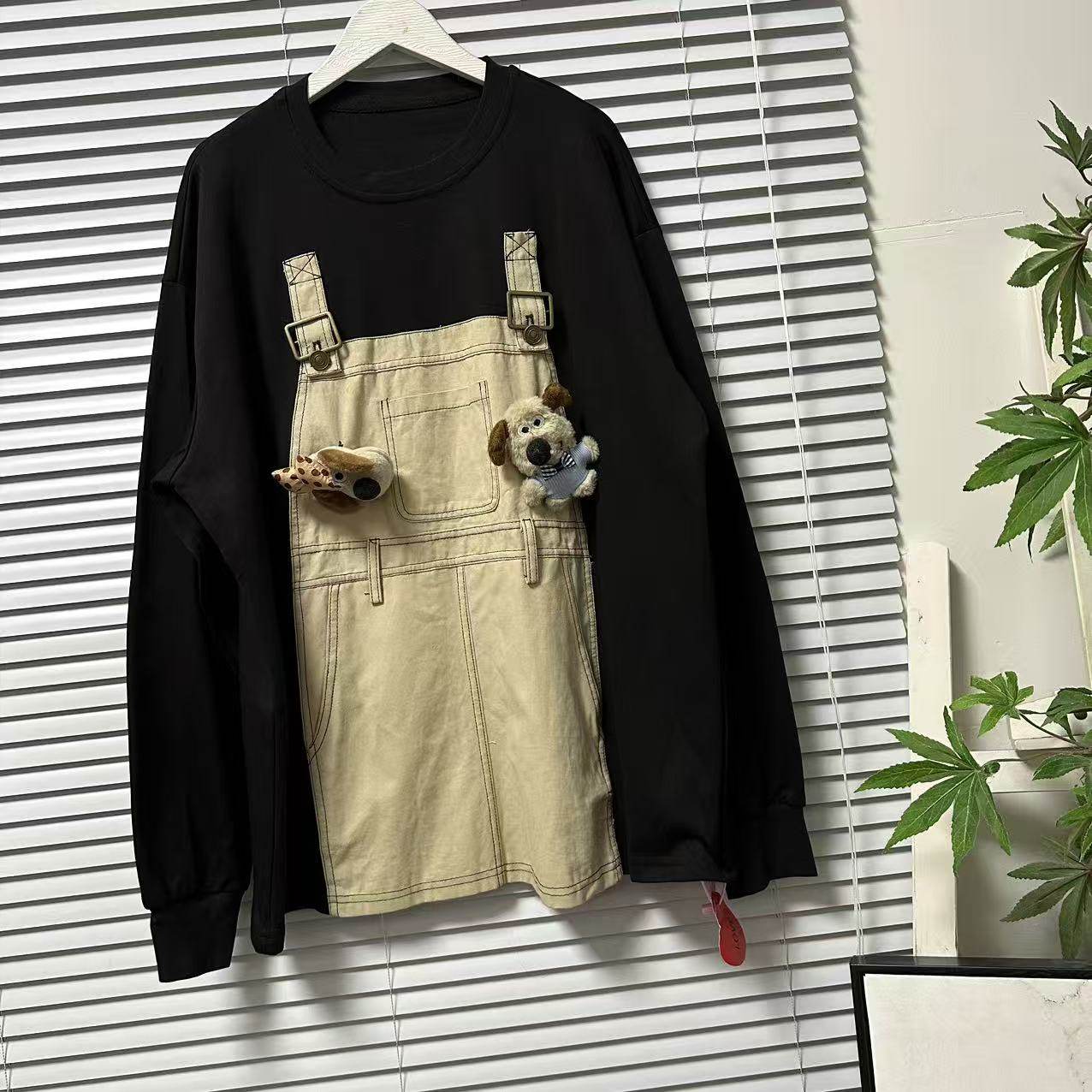 0124-38韩国单童趣玩偶假两件拼接长袖上衣女通勤别致圆领卫衣,女装/女士精品,常规大码外套,淘宝优惠券,粉丝福利购,淘宝优惠卷