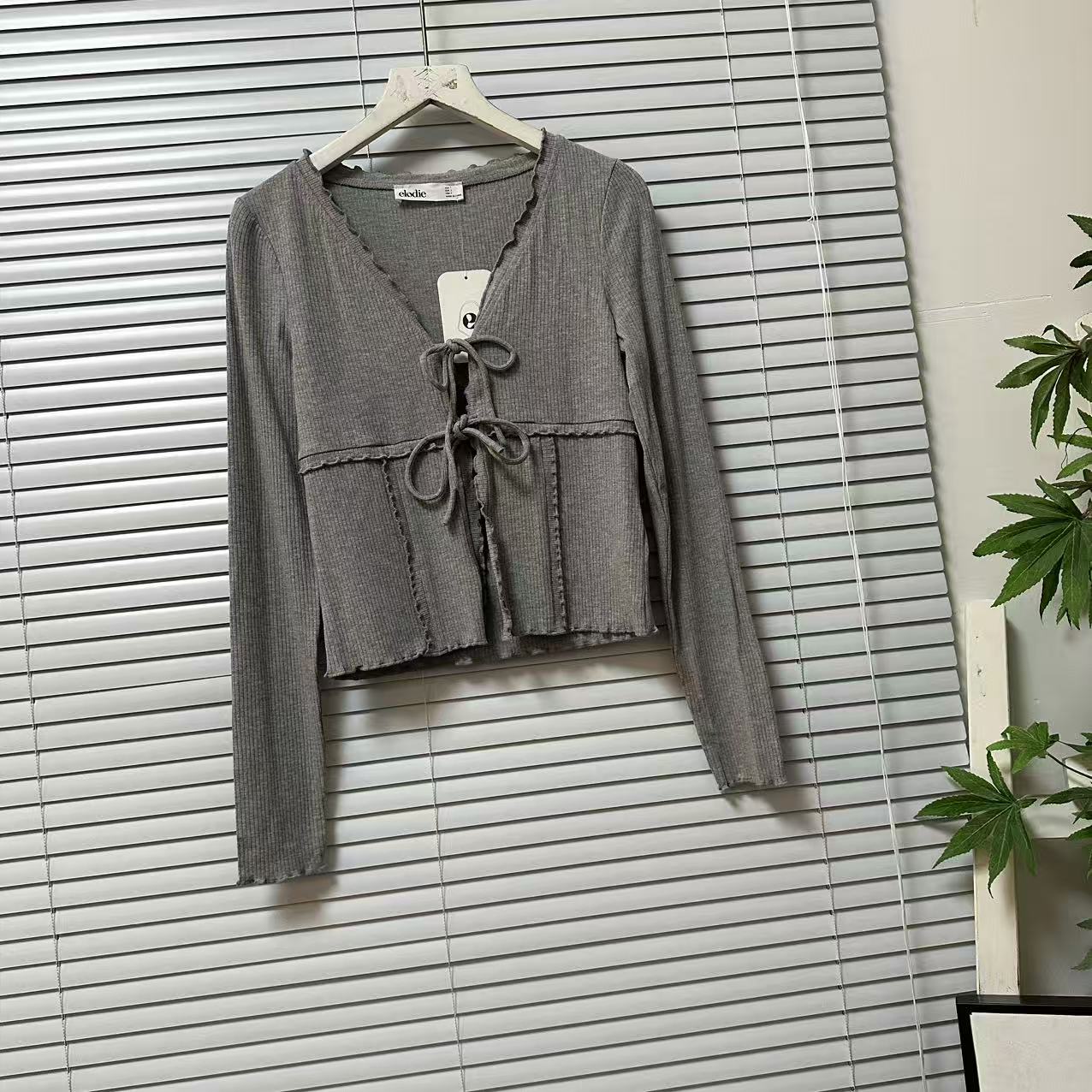 0930-26欧美大牌样衣时尚轻奢高级感修身显瘦系带长袖衬衫上衣