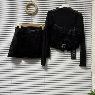 套装 1203 显瘦辣妹酷感暗黑风时尚 修身 21性感风黑色三件套装