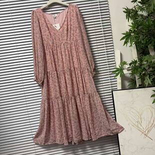 0330 碎花连衣裙V领柔软舒适日常百搭减龄连衣裙 44欧美单雪纺长袖