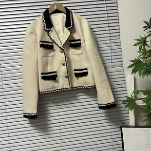 1128-1专柜大牌小香风黑白撞色短外套女粗花呢外套洋气短装上衣