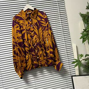 纽扣翻领百搭显瘦花卉印花百搭款 0330 6意大利长袖 休闲衬衫 女装