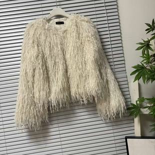 1125-19大牌高货名媛风立体羽毛亮丝短外套女流苏保暖高级外套