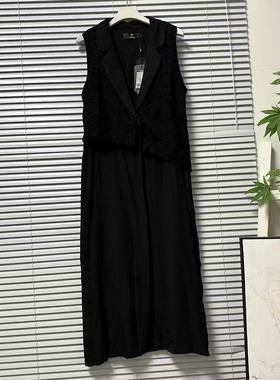 1201-33台湾品牌黑色无袖西装连衣裙女时尚减龄中长款质感穿搭