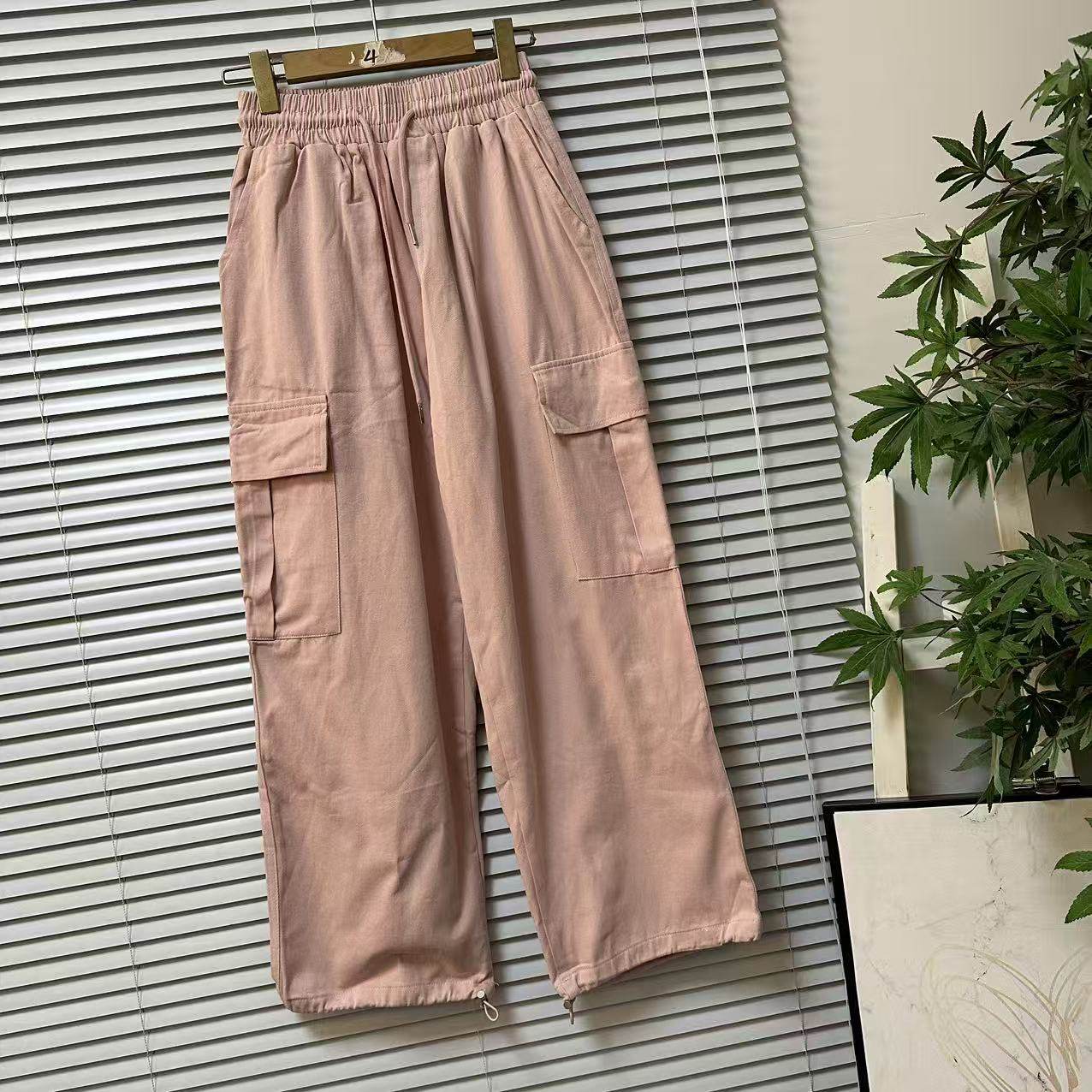 0119-16韩国单工装风多口袋松紧腰长裤宽松休闲裤时尚潮版裤子,女装/女士精品,裤子,淘宝优惠券,粉丝福利购,淘宝优惠卷