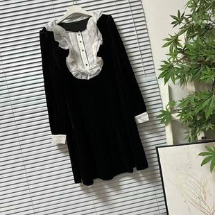 名媛气质高级感裙子 复古黑色丝绒连衣裙长袖 1128 49南油高货法式