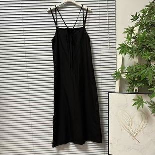 1208 29大牌高货莱赛尔亚麻混纺黑色吊带连衣裙气质中长裙