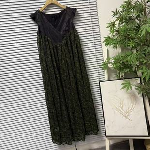 1219 连衣裙女黑色蕾丝拼接长裙显瘦气质裙 16复古提花V领无袖