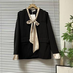 外套短款 蝴蝶结西装 宽松休闲黑色小香风百搭洋气外套 18韩版 1208