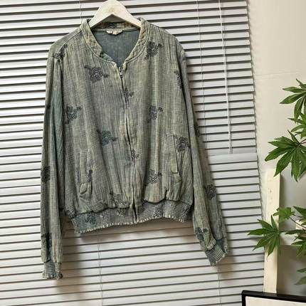 1128-44外贸大牌复古棉纱刺绣拉链款外套宽松显瘦减龄上衣