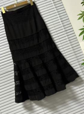 0912-5深圳南油高货轻奢高级感蕾丝拼接a字半身裙鱼尾摆中长裙子