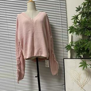 韩版 女短款 温柔外套 59休闲慵懒风V领含15%羊毛流苏针织衫 1219