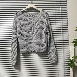 薄外套短外搭百搭上衣 女短款 1229 41慵懒风镂空针织开衫