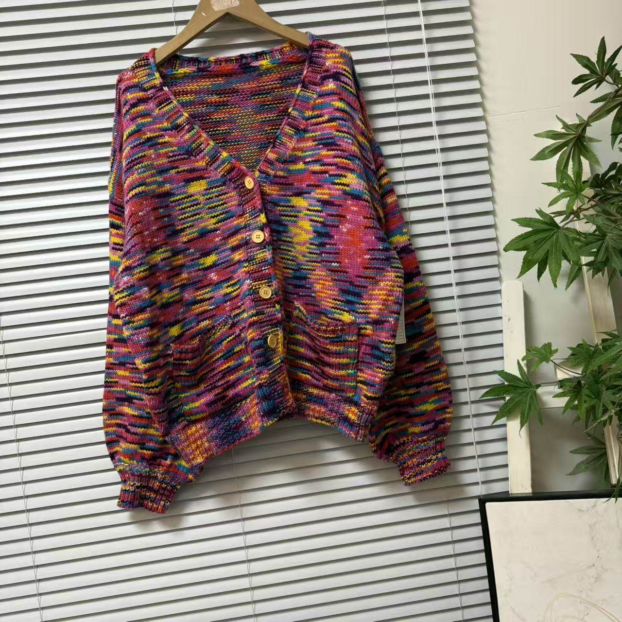 0121-58多巴胺风撞色针织开衫女V领纽扣宽松短外套彩色毛衣,女装/女士精品,短外套,淘宝优惠券,粉丝福利购,淘宝优惠卷