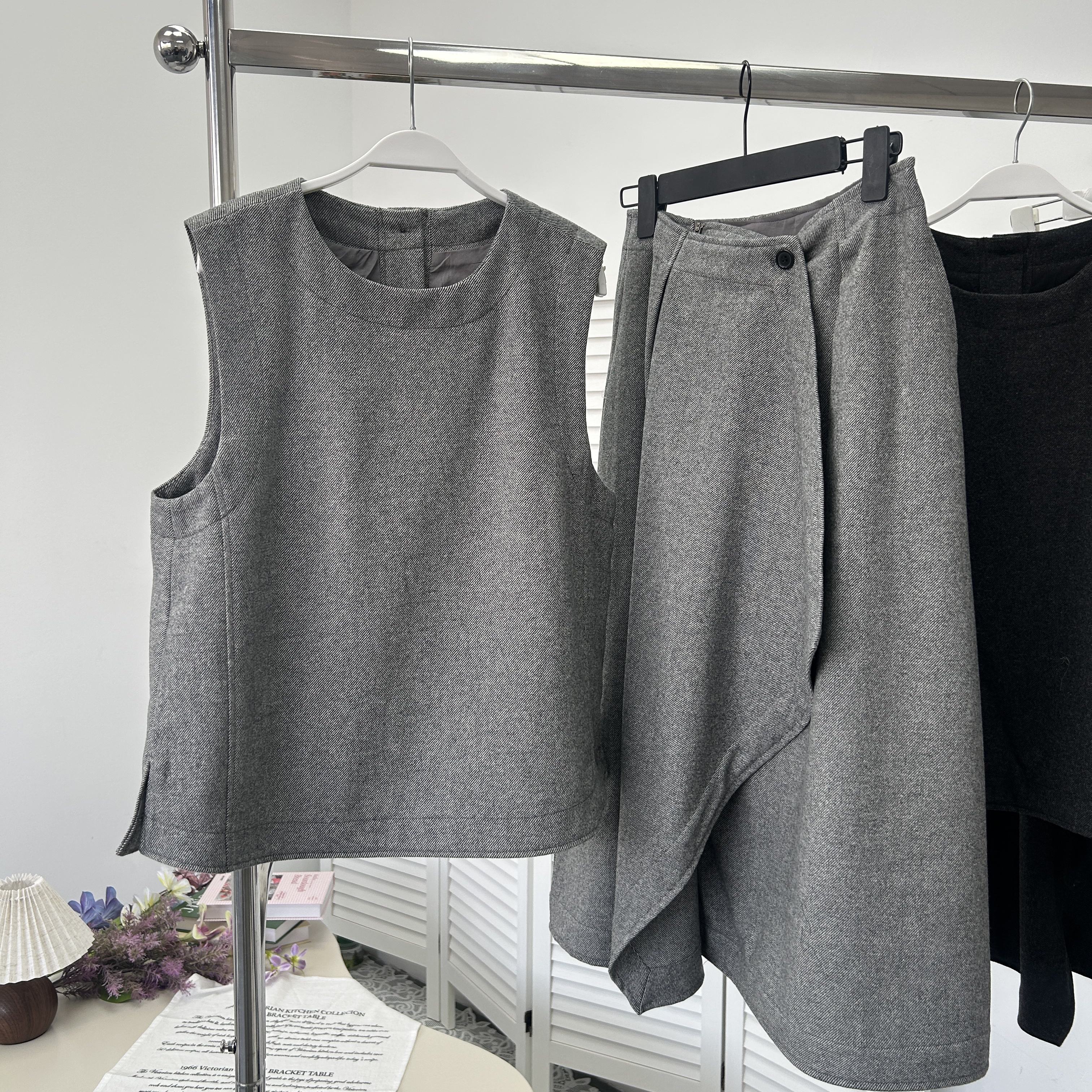 MONA 52羊毛 高级感日常单面呢背心 高腰半裙套装女小个子 新款