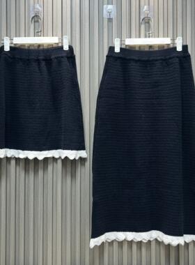 MONA 独特超好看花边 黑色短款长款中腰半裙女 2024新款秋冬款