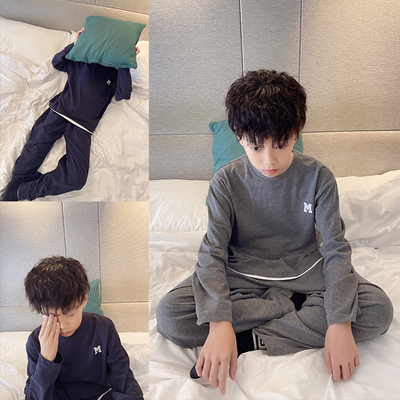 男童秋冬保暖家居服套装儿童纯棉假两件睡衣休闲中大童居家两件套