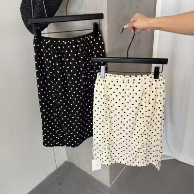 IU ROOM 韩国复古波点印花木耳边半身裙高腰百搭显瘦a字中裙5553