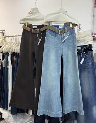 ooh-hha 冬季美拉德新款高腰加绒显瘦微喇叭牛仔裤女拖地裤0316