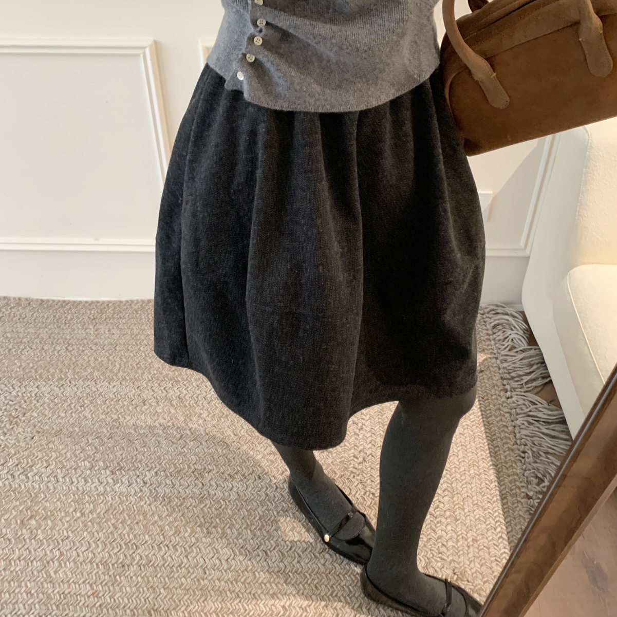 芭妮Bonnet-千金风气质花苞毛呢中裙不过膝半身裙(有口袋)C21-867