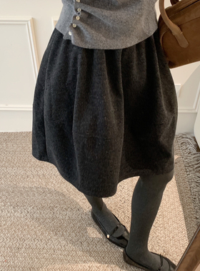 芭妮Bonnet-千金风气质花苞毛呢中裙不过膝半身裙(有口袋)C21-867